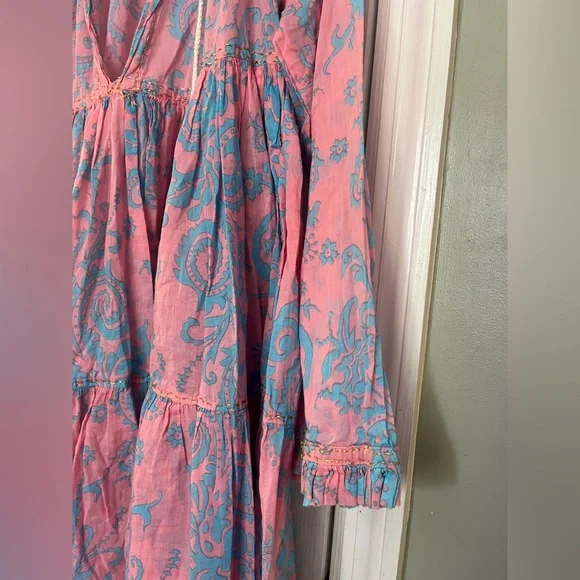 YVONNE S 100% cotton Long Sleeve Midi Dress Small b6 Mini